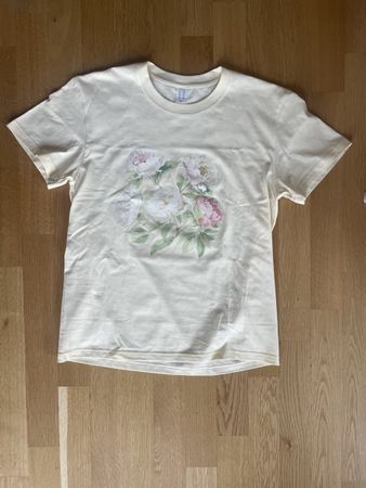 hellgelbes T-Shirt, Blumen Aufdruck, Baumwolle Grösse M neu