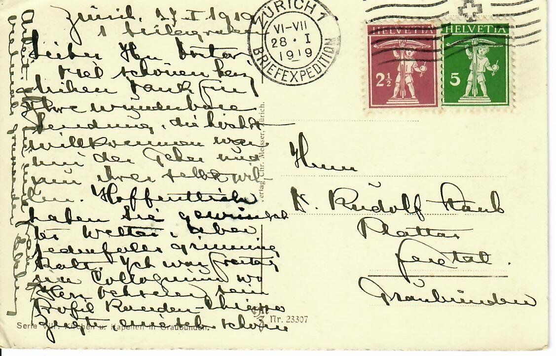 Cartoline postali: Schlans - Bündner Oberland 1919 – Usato da Hochdorf venduto da Ziegel-16 1