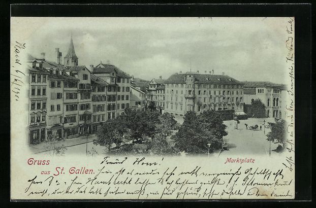 Cartoline postali: AK St. Gallen, Marktplatz, 1900 – Usato da Berlin venduto da bartko-reher