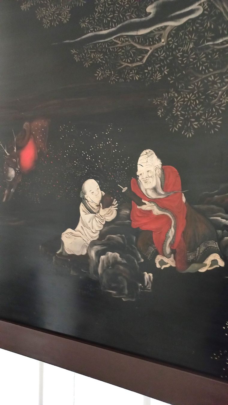 Gemälde: Grosses chinesisches Gemälde, handgemalt auf Holzbrettern – Gebraucht aus Bévilard von Orscha 5