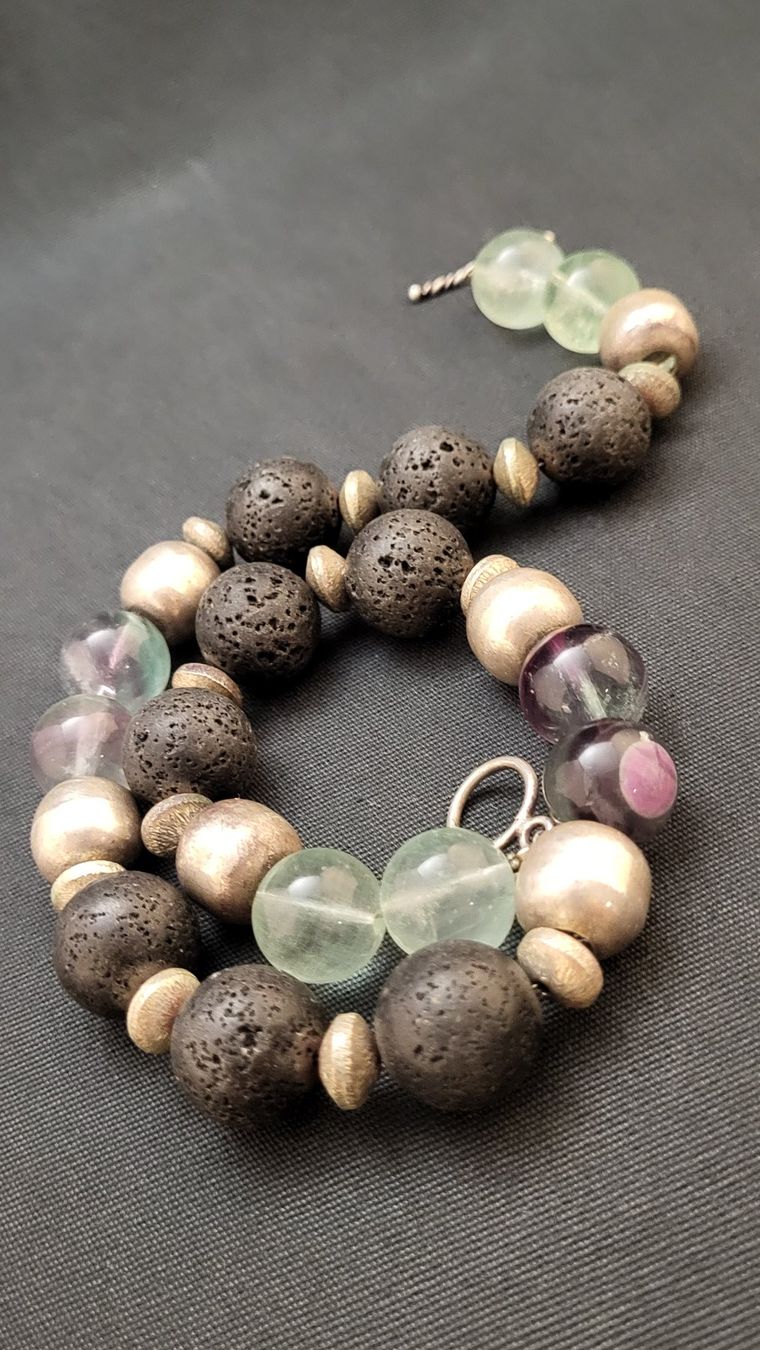Catenine: Collier Lava / Fluorit / Silber – Usato da Basel venduto da spinne02 1