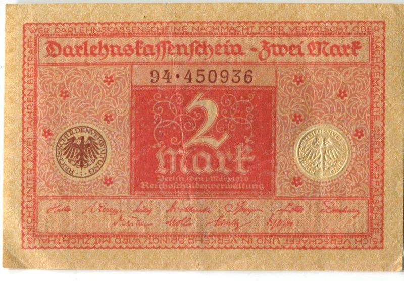 Banconote: Darlehnskassenschein "2 Mark. 1920" – Usato da Basel venduto da Butsch5