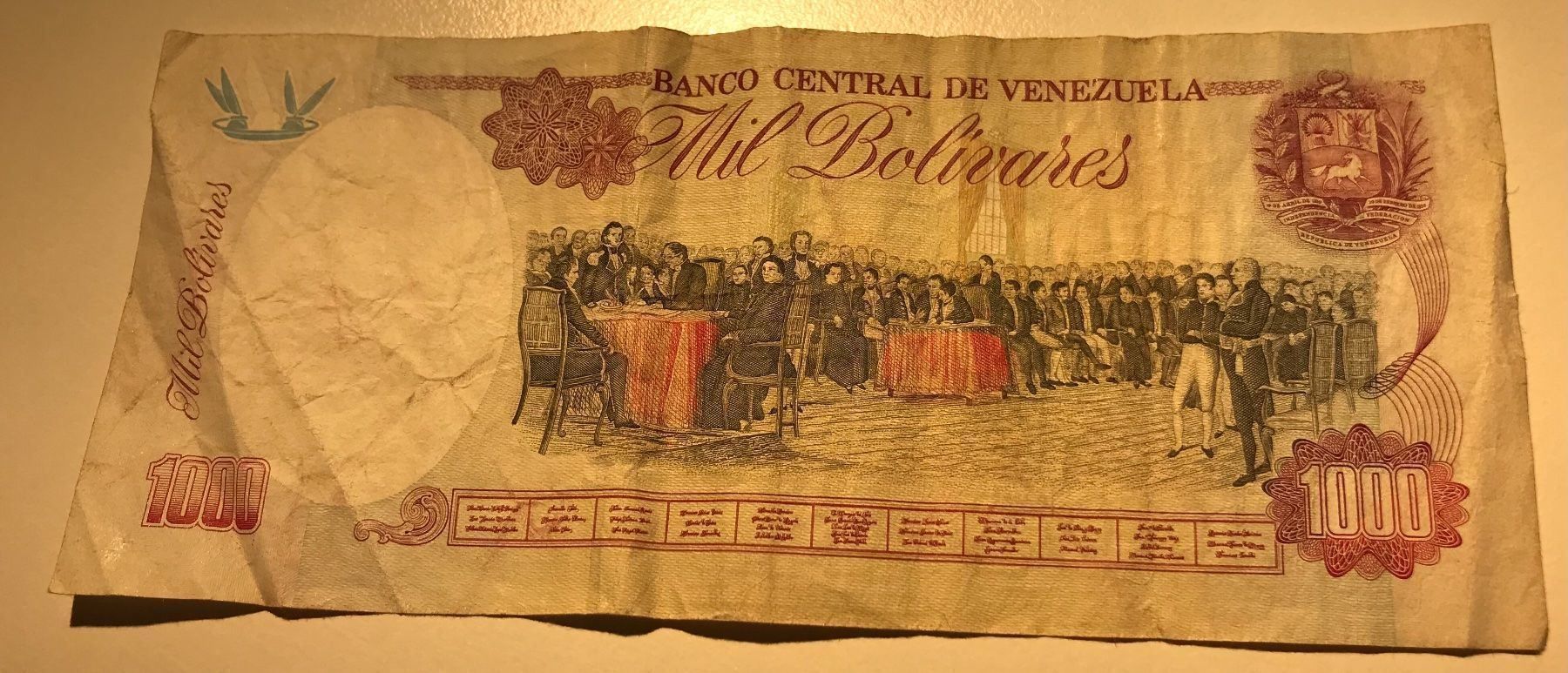 Banknoten: Venezuela 1000 Bolivares 1998 – Gebraucht aus Algetshausen von Carrhard 1