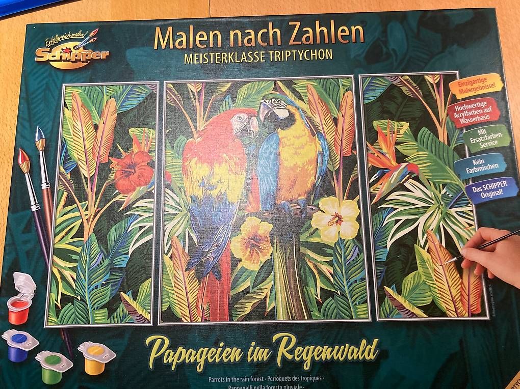 Dipinti: 3-teiliges Bild/Gemälde "Papageien im Regenwald" – Usato da Gelterkinden venduto da froggy80 4