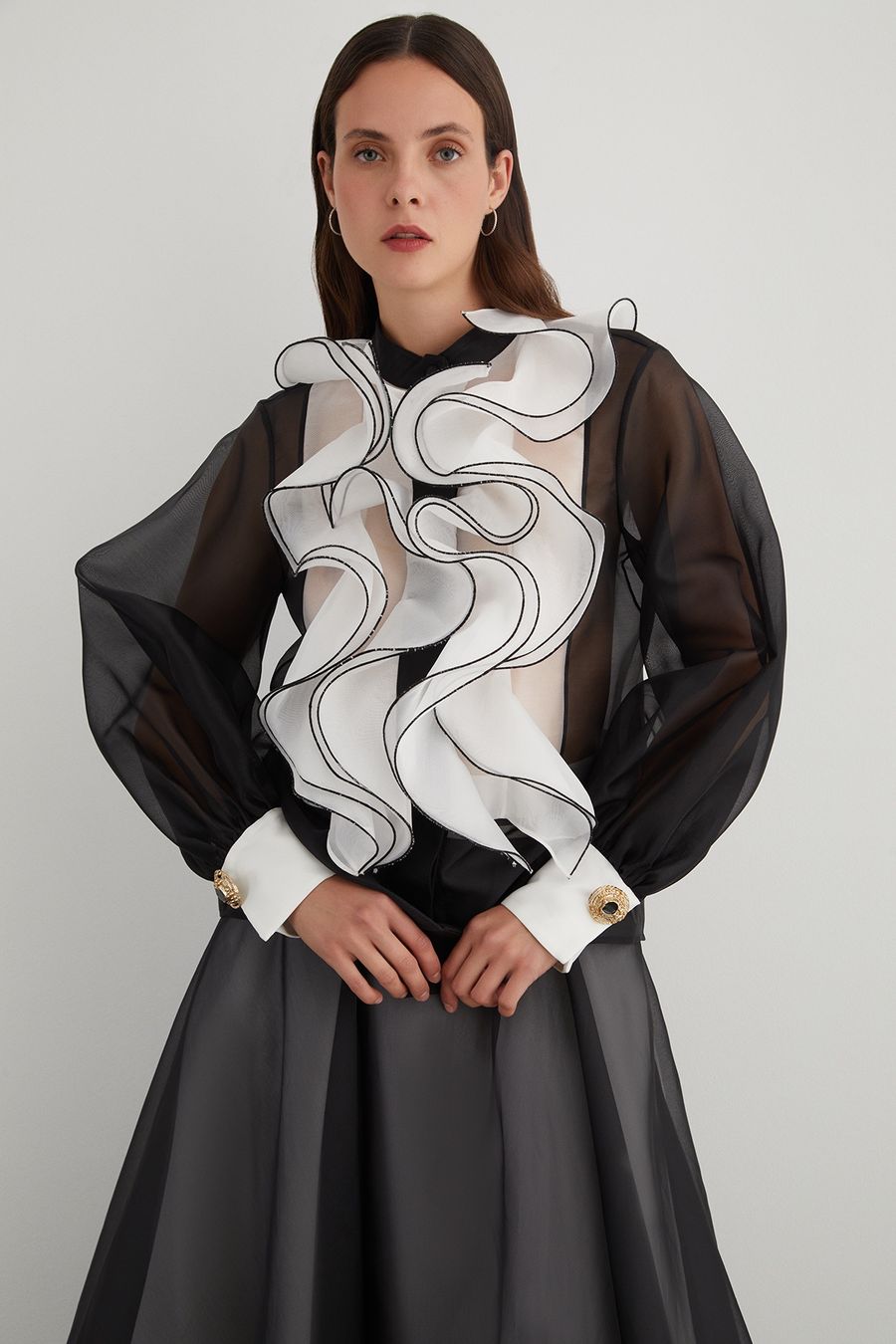 Camicette: Elegante schwarze Bluse mit extravaganter Rüsche Gr. 40 – Nuovo e nell'imballaggio originale da Schmiedrued venduto da visagistinalisha 1