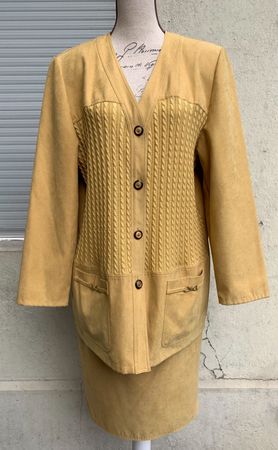 Superbes veste+jupe FRANKENWALDER ocre faux daim fin t.42-44