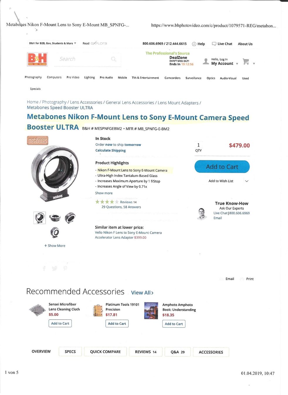 Metabones Adattatori foto: N/F - E mount Speed Booster ULTRA – Usato da Unterengstringen venduto da simonwidmer 5