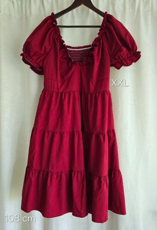 Neuwertiges Sommerkleid, XXL, Weinrot mit Puffärmel