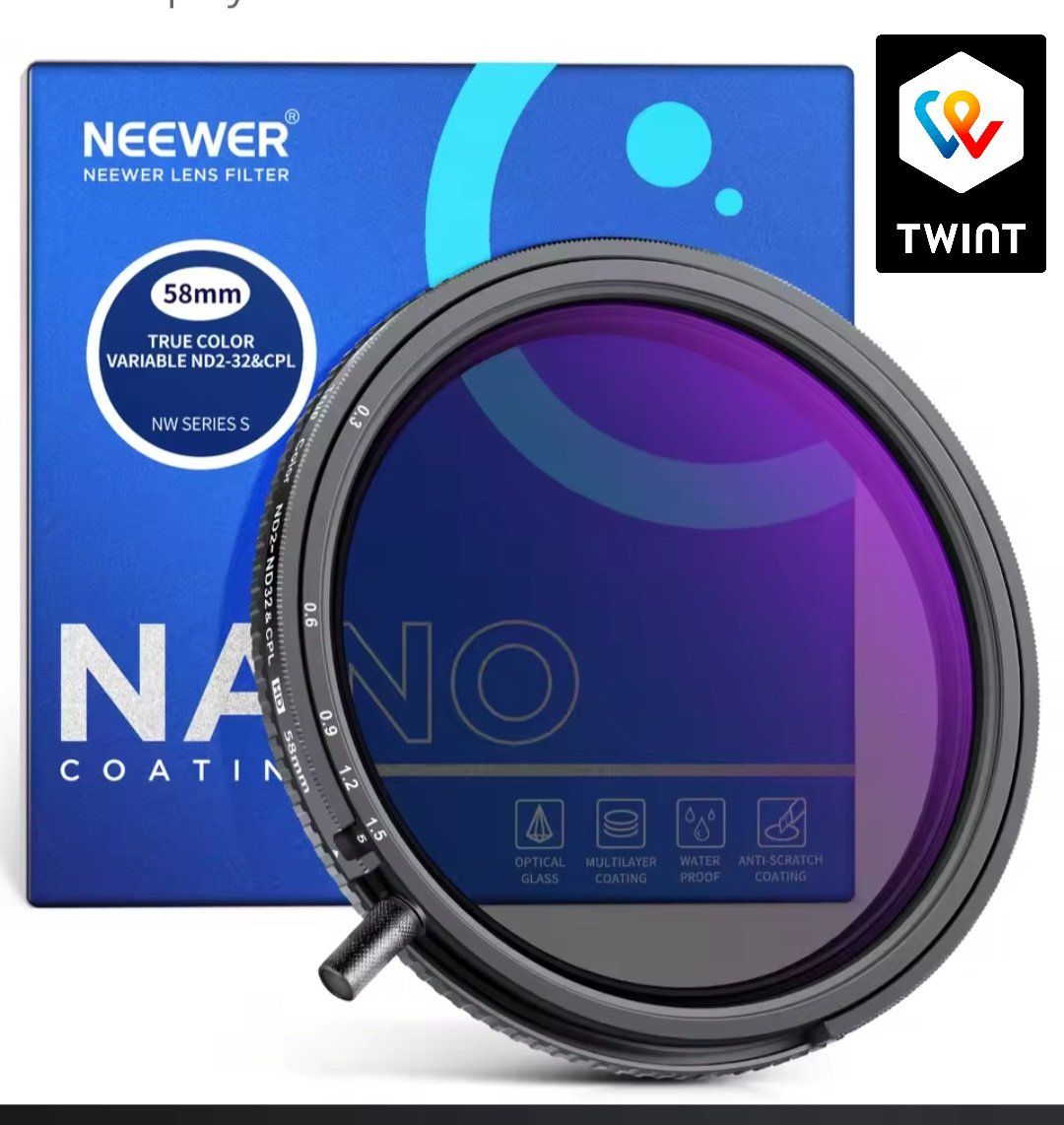 Filtri: NEEWER Filtre ND variable ND2 - ND32 - CPL 2 en1 49mm – Nuovo e nell'imballaggio originale da Saignelégier venduto da Photo-discount
