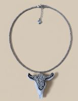 Stylish Silver Tone Bull Skull Necklace - Statement Piece!