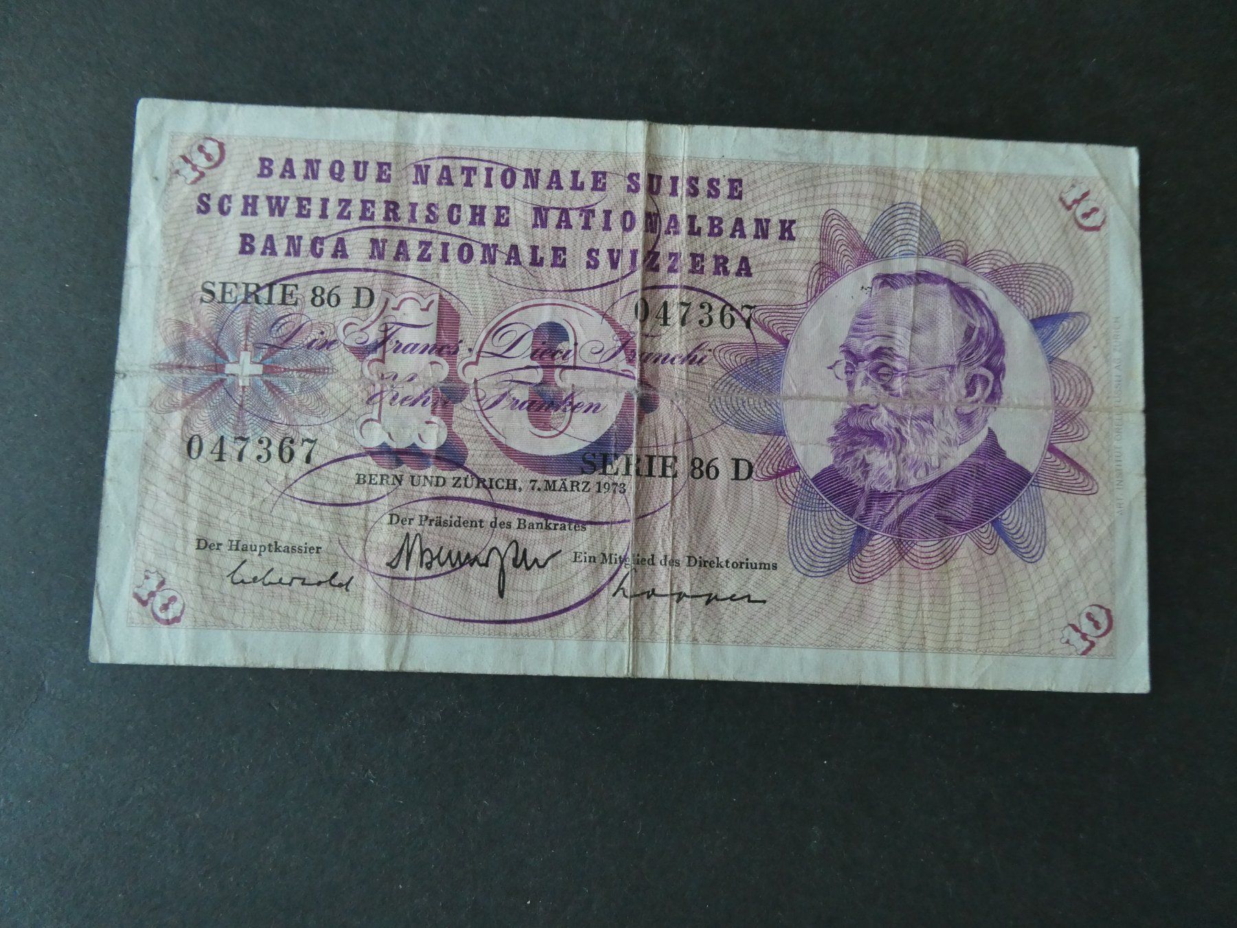 Billets de banque: Schweiz 1973, 10 Franken – D'occasion à Hinterforst par Rohusri