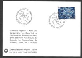 Sonderkarte Eröffnung Planetarium Luzern 1.7.1969 Hans Erni