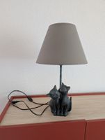 Tischlampe mit Katzen-Motiv am Fuss - Grau/Beige
