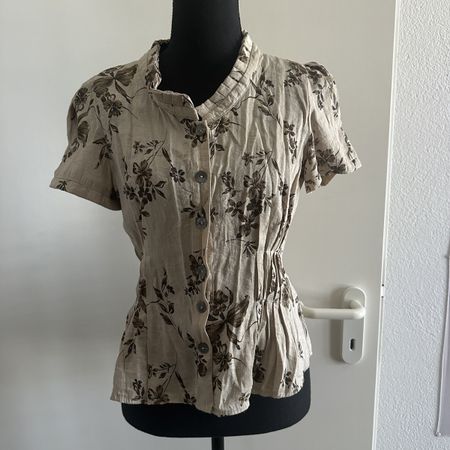 VINTAGE BEIGE FLORAL BLOUSE FEMININE ELEGANT FIT