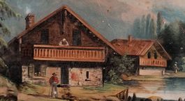 Oelgemälde Chalet Landschaft Motiv auf Glas 