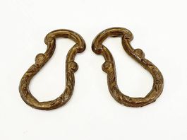 2 antike Zierbeschläge / Möbelapplikationen, bronzefarben