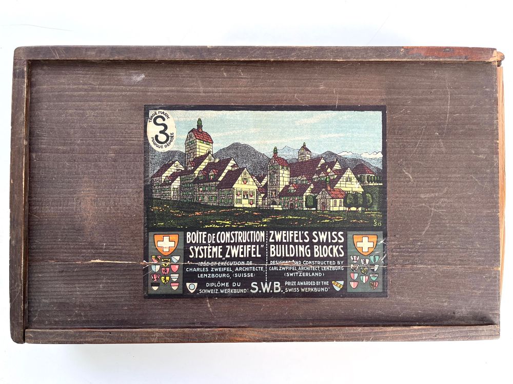 Jeu De Construction Swiss Bricks Architecture Suisse - Carl Zweitel - Édition 1915 - Bois Ancien