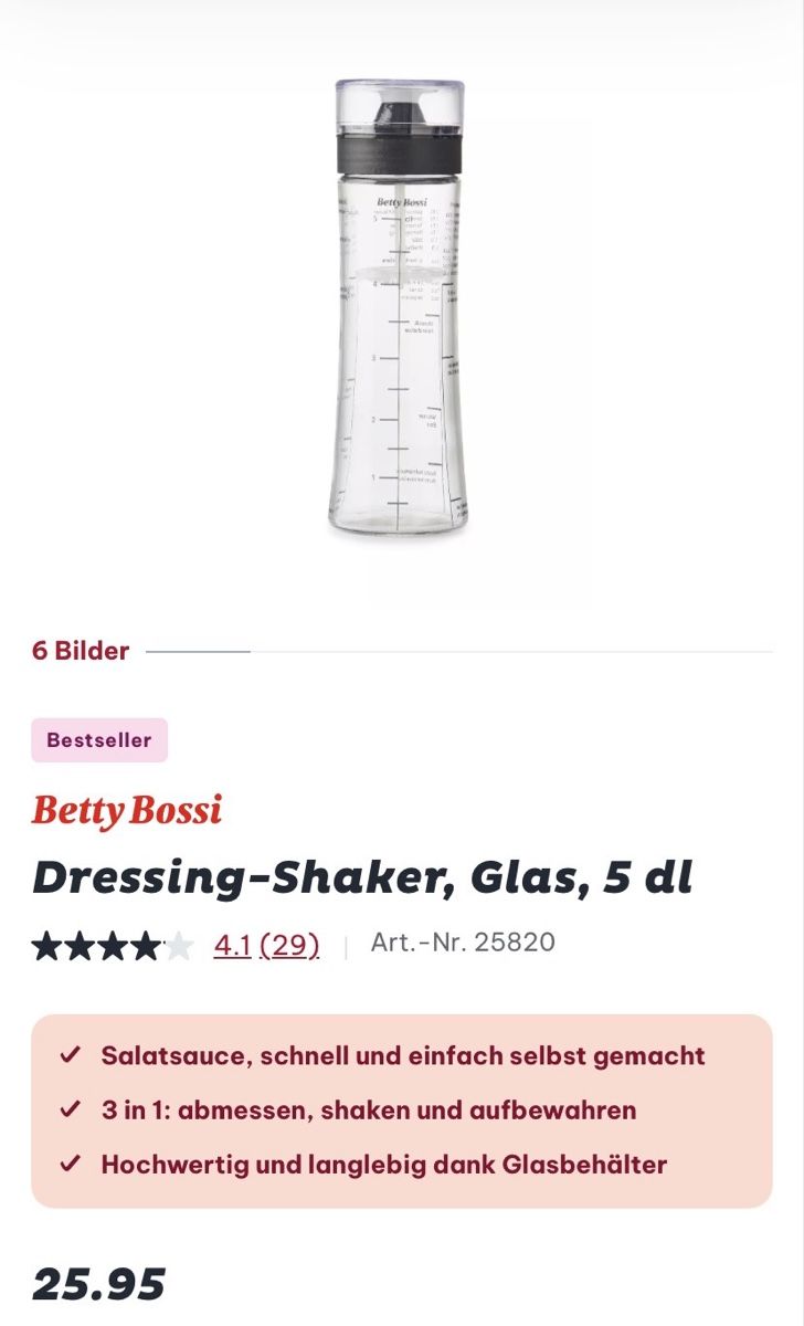 Betty Bossi Contenitori & Simili: Betty Bossi Dressing Shaker, Glas, 5 dl – Usato da Fulenbach venduto da Antibes1 1