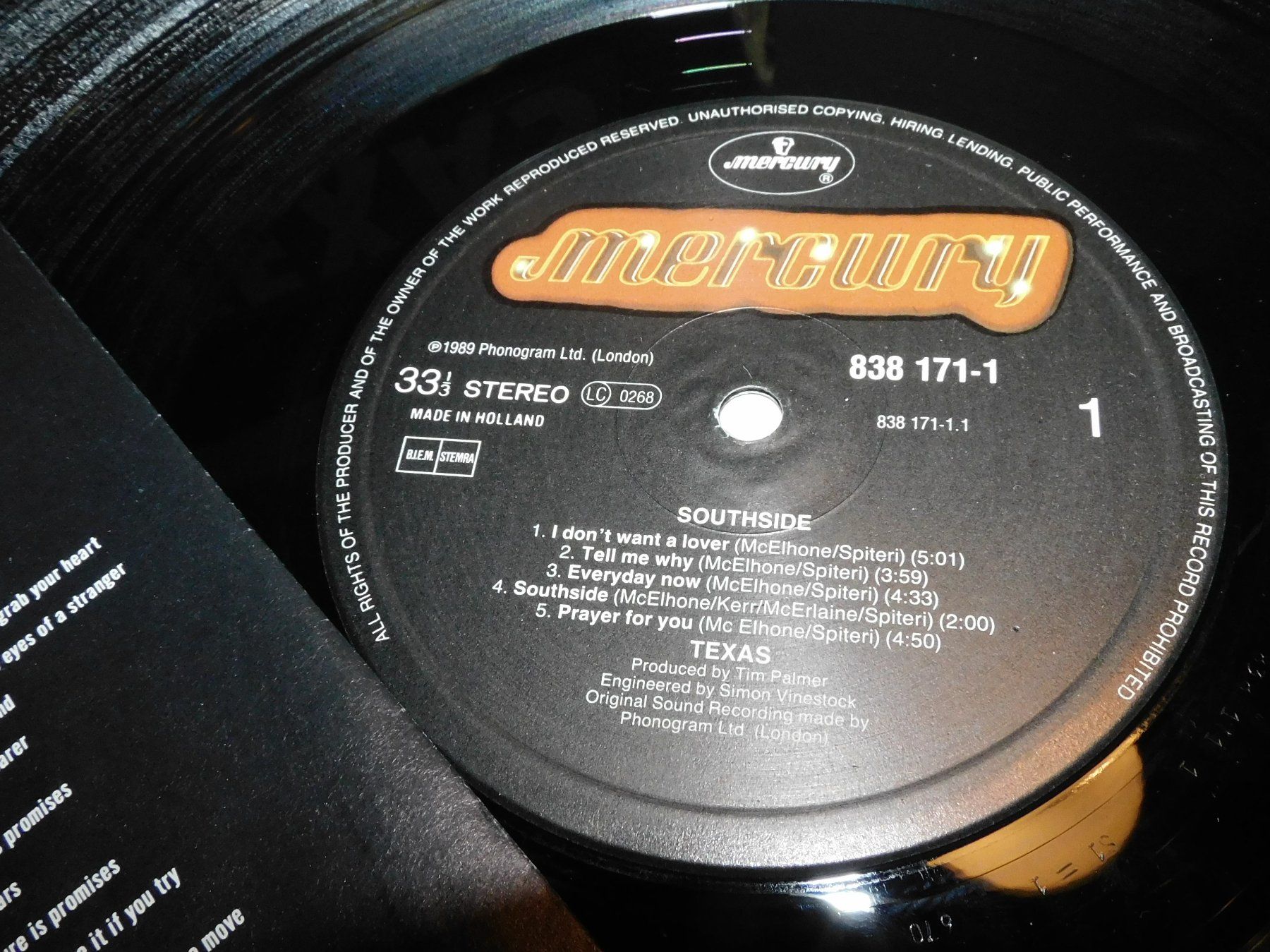 Dischi in vinile: LP - 1989 - Texas  - Southside - Schallplatte    LP – Usato da Sursee venduto da 76 5