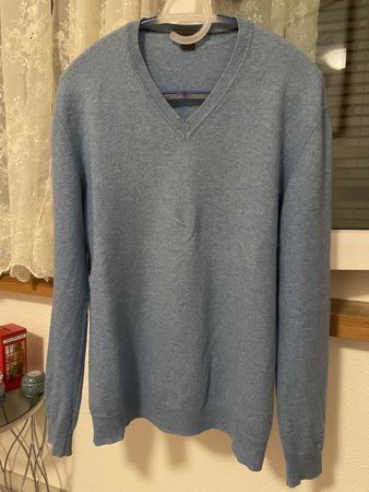 Pure Cashmere Selection, Blue V-Neck Sweater, Large