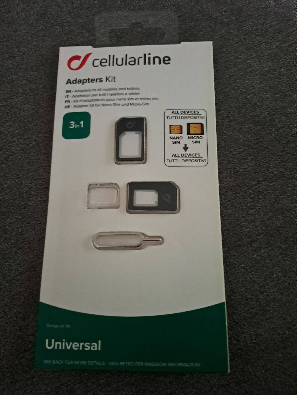 Unità & Adattatore: Cellularline Adapter Kit 3in1 Universal Nano Micro SIM neu – Nuovo e nell'imballaggio originale da Winterthur venduto da luk_hx8v