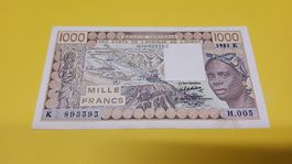 Banknote 1000 Francs Westafrika 1981 K guter Zustand