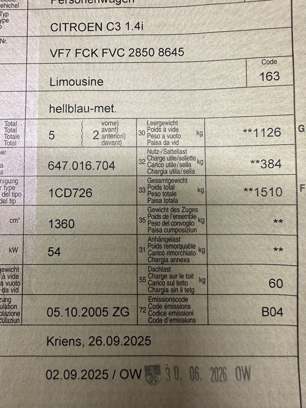 Citroën Automobili: Citroen C3, 1.4.   MFK:  30.06.2026 – Usato da Wilen (Sarnen) venduto da Wstratos 6