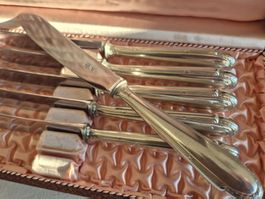 6 Messer WMF, Kreuzband, versilbert, Vintage
