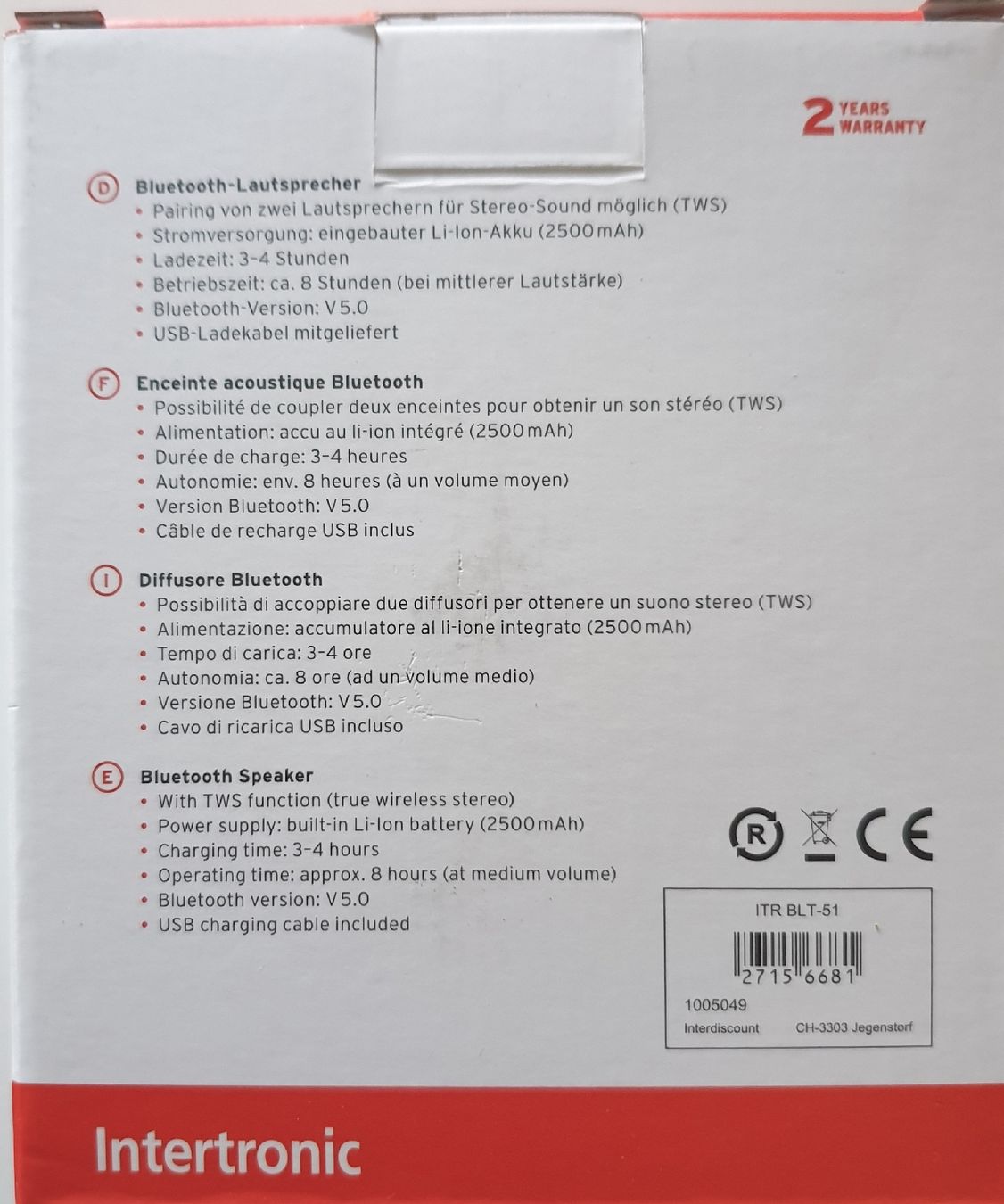 Lautsprecher: Intertronic BLT-51 Bluetooth Lautsprecher, neuwertig – Neu und originalverpackt aus Reinach BL von Silvester1900 2