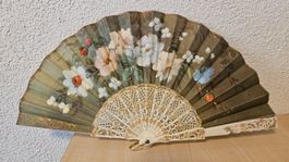 Vintage Spanischer Fächer zweiseitig mit Blumenoptik