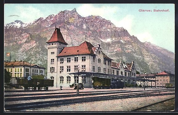 Ansichtskarten: AK Glarus, Ansicht vom Bahnhof, 1906 – Gebraucht aus Berlin von bartko-reher
