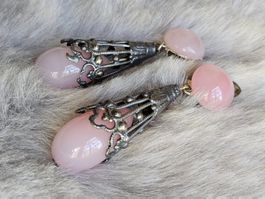 Antike rosa Glas/Metall Ohrclips, ca 1920