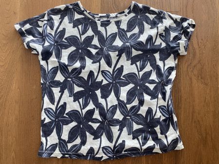 Leinen T-Shirt creme-dunkelblau Gr. 42