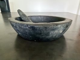 Mörser mit Stössel Stein oval sehr Antik handgemacht 