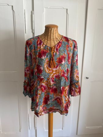 NILE - Chiffonbluse bunt geblümt L