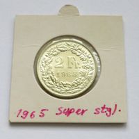 TOP !! stempelglanz CH SILBER 2 Franken 1965 - TOP !!