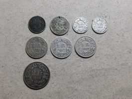 Schweizer Silbermünzen 1850,1880,1887,1894,1907,1908,1914
