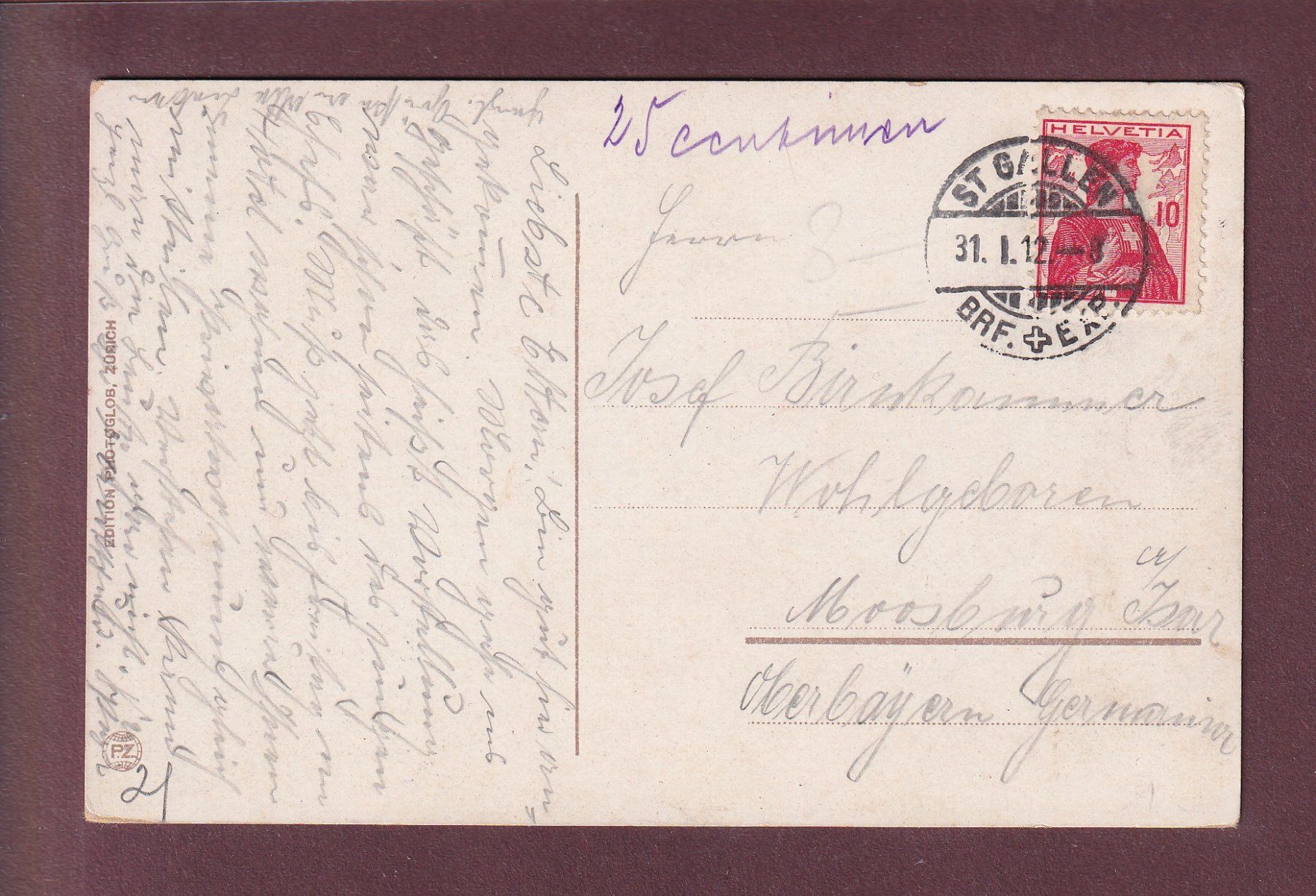 Cartoline postali: ST. GALLEN - 1912 – Usato da Pully venduto da nicecards 1