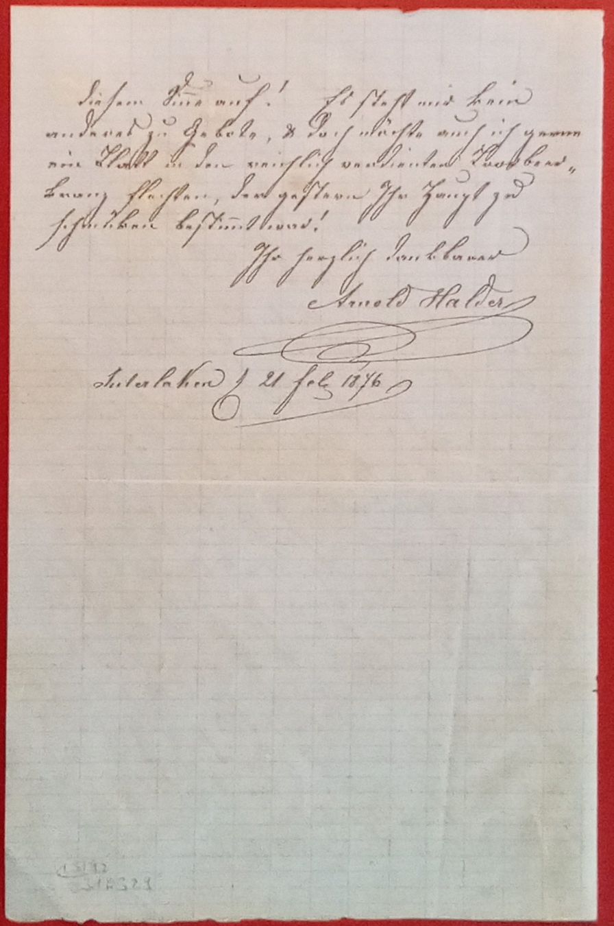 Autografi: Arnold Halder 1812-1888 Dichter Autograph eigh. Brief 1876 – Usato da Bischofszell venduto da Gottselig 1