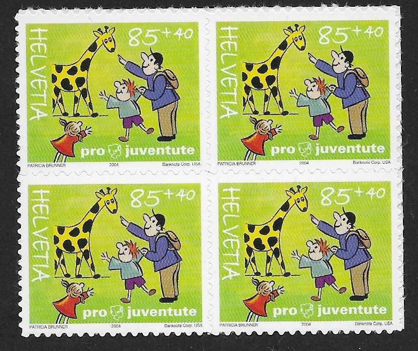 Alle Briefmarken: 2004:  Proju Nr.J373 Viererblock mit 2 Abarten ** – Gebraucht aus Walperswil von Tcheidi