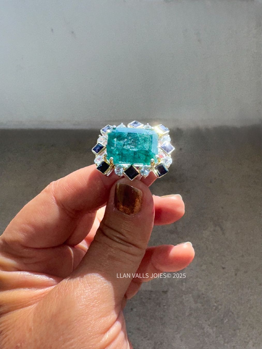Llan Valls Joies Anelli: Architectural SS925 Ring Green Beryl, Iolites & Blue Topazes – Usato da Birsfelden venduto da Brut-Reserve 4