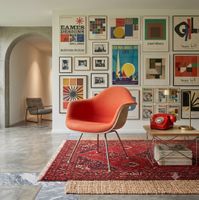 1x 1970 Vitra Eames DAX Chair Fiberglas Stoff Rot Stuhl 1/2