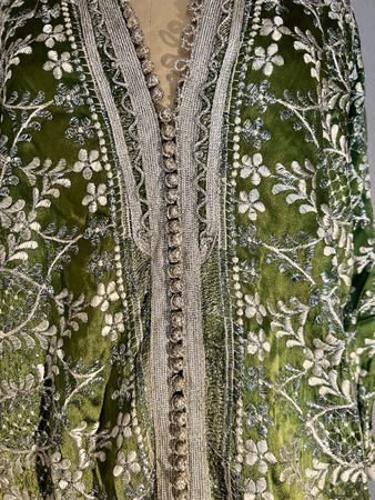 Caftan marocain vintage, vert et argenté, Magnifique!