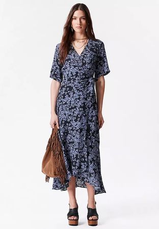 & Other Stories Blue Floral Wrap Midi Dress - Size 40