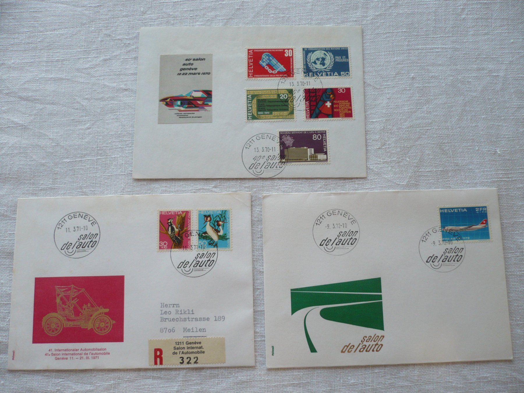 Alle Briefmarken: 1970 - 72 3 Belege Autosalon – Gebraucht aus Zürich von saltandpepper008