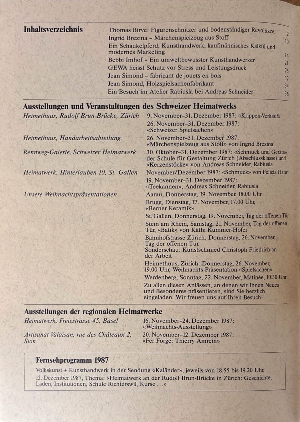 Riviste & Magazine: Schweizer Heimatwerk - Heft 4/1987 – Usato da Sarnen venduto da Livres 1