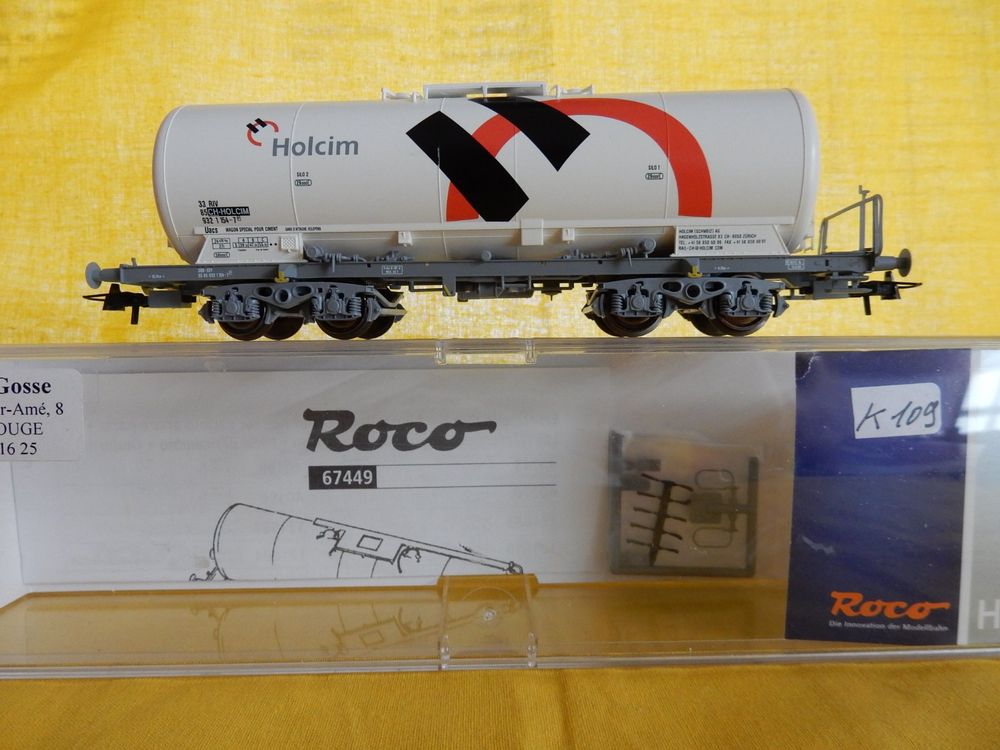 ROCO ech HO ref 67449 Wagon CFF UACS citerne HOLCIM avec boite