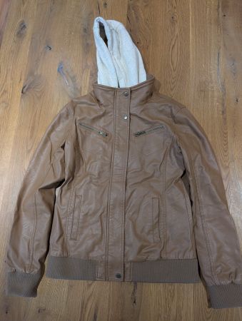 Damen Kunstlederjacke braun mit Kapuze