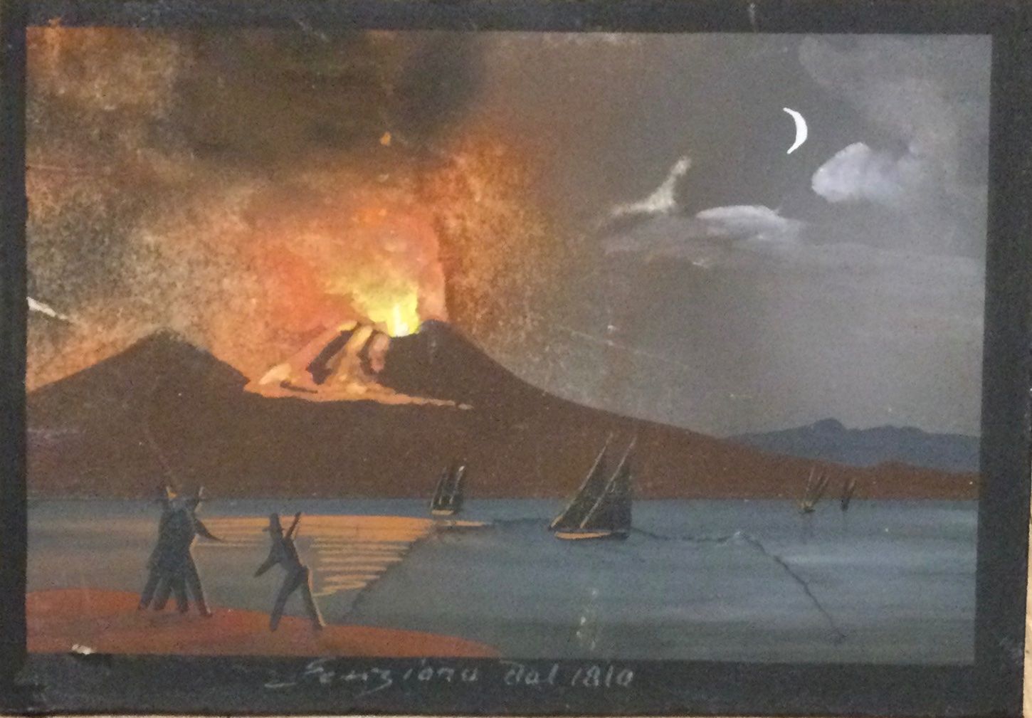 Gemälde: Antike Napoli Vulkan Gouache Gemälde – Gebraucht aus Root von