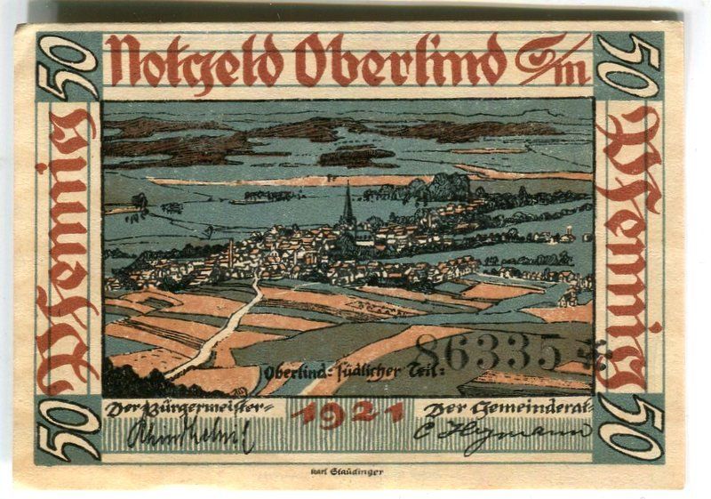 Banconote: Notgeld "50 Pfennig. Oberlind 1921" – Usato da Basel venduto da Butsch5 1
